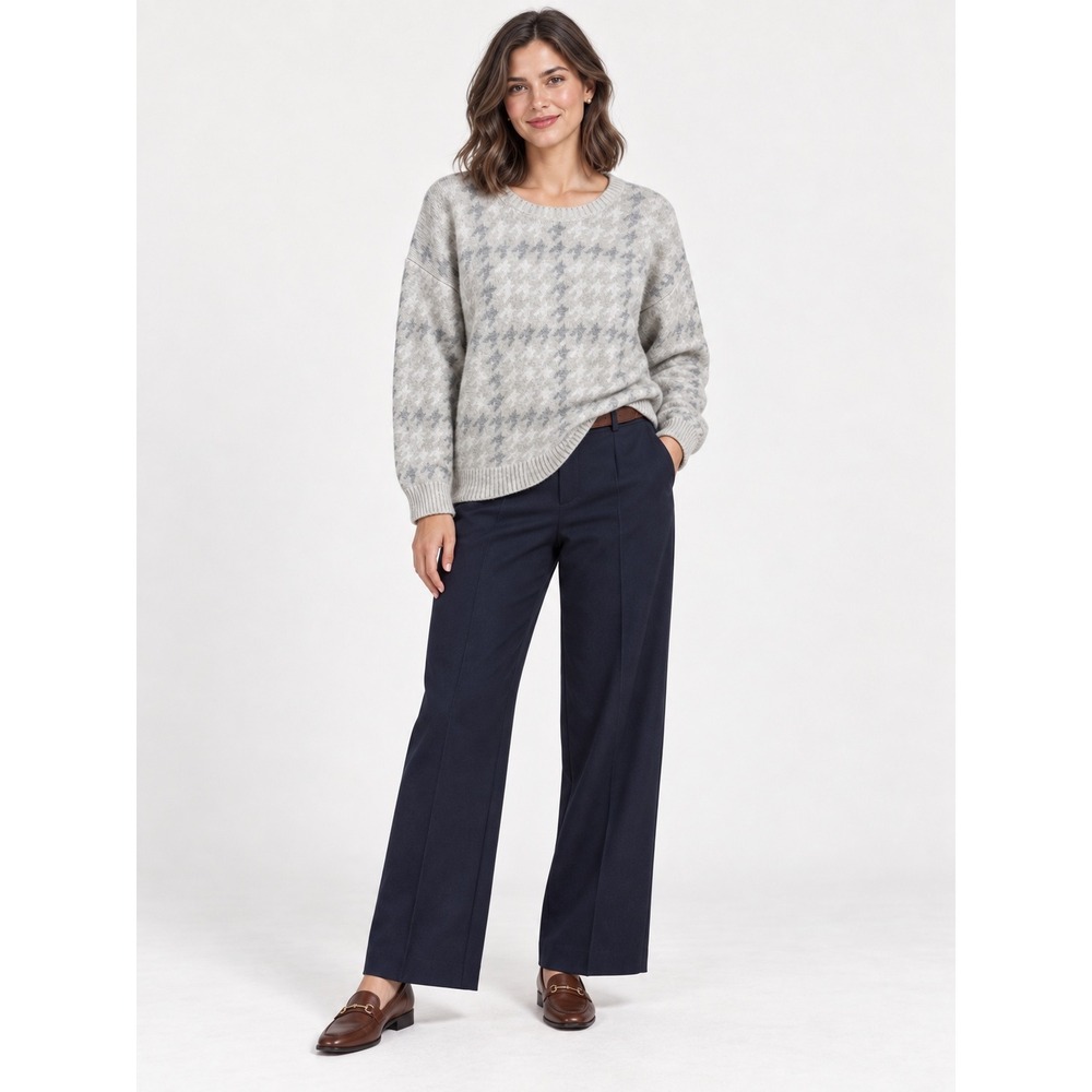 525 Houndstooth Metallic Crew Neck Sweater Large Grey Silver Sparkle